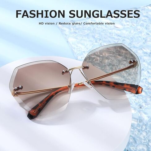 AEVOGUE Sunglasses For Women Oversized Rimless Diamond Cutting Lens Sun Glasses AE0534 in Kuwait
