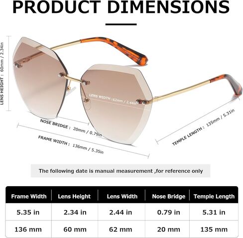 AEVOGUE Sunglasses For Women Oversized Rimless Diamond Cutting Lens Sun Glasses AE0534 in Kuwait