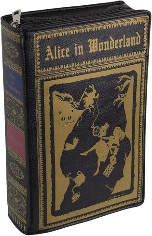 Black Vinyl Alice In Wonderland Book Handbag Novelty Clutch Purse Crossbody Bag 9.25 Inches Long in Kuwait