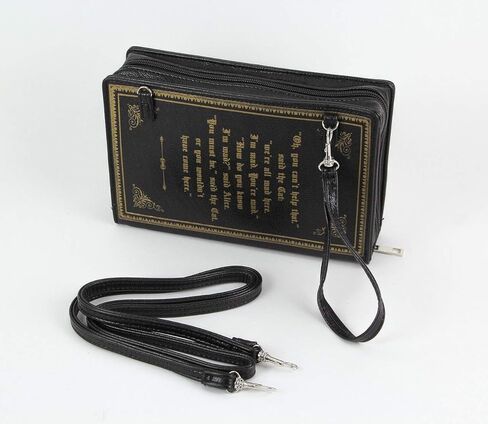 Black Vinyl Alice In Wonderland Book Handbag Novelty Clutch Purse Crossbody Bag 9.25 Inches Long in Kuwait