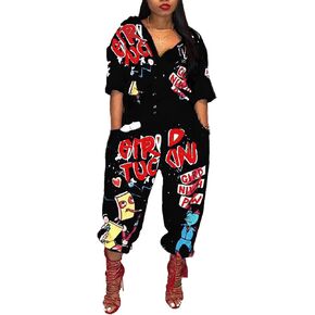 بدلة نسائية كاجوال من LKOUS بطباعة كرتونية وأكمام قصيرة وخصر عالٍ من قطعة واحدة وزر رومبير in Kuwait