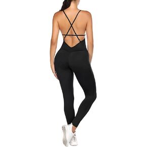 COOrun Women's Yoga Jumpsuit Backless Sports Romper Playsuit Sleeveless Gym Bodysuit