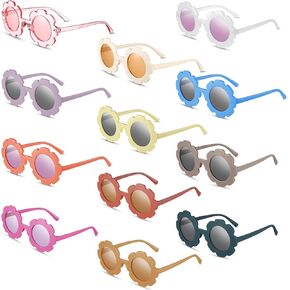 12 Pairs Kids Round Flower Sunglasses Flower Shaped Sunglasses Cute Outdoor Sunglasses Eyewear for Kids
