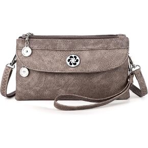 Angel Kiss Women's leather Wristlet Clutch Wallet Double Corner Zip Small Crossbody Bag with Removable Wrist Strap