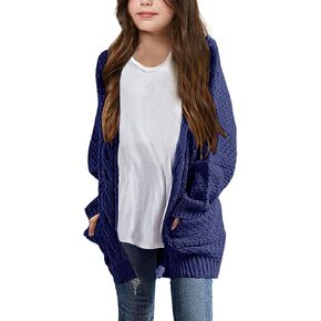 Girls Long Sleeve Cardigan Sweaters Open Front Cable Knit Chunky Cardigans Kids Oversized Cute Outerwear Coat