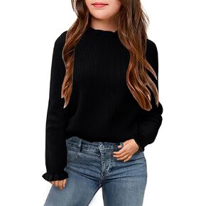 Febriajuce Girls Crewneck Sweaters Kids Fall Long Sleeve Cute Knit Pullover Tops 5-14 Years