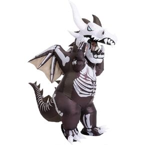 Spooktacular Creations Inflatable Costume for Adult, Dragon Skeleton Air Blow Up Costume, Full Body Costume with 3D Horns Wings for Halloween Costume Parties in Saudi Arabia