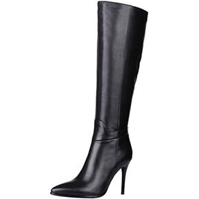 Dance&Style Women's Leather Boots Middle Thin Heels Shoes Zipper Knee High Boots