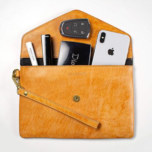 Ancicraft Leather Wristlet Wallet for Women Black Brown Envelope Clutch Purse in Kuwait