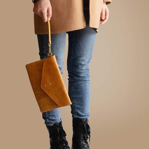 Ancicraft Leather Wristlet Wallet for Women Black Brown Envelope Clutch Purse in Kuwait