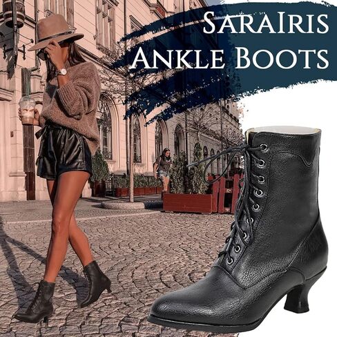 SaraIris المرأة حذاء من الجلد منتصف العجل الأحذية القوطية كعب مكتنزة الدانتيل يصل شبكة خمر جولة تو فارس الأحذية الساحرة الأحذية للنساء in Kuwait