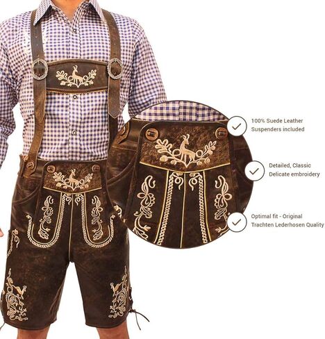 متجر ليدرهوسين | مهرجان أكتوبرفيست تراختن شورت ليديرهوسين للرجال | الزي الألماني التقليدي الأصيل | وايلد براون in Kuwait