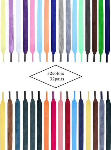 WILLBOND 32 Pairs Flat Colored Shoe Laces Athletic Shoe Laces Strings for Athletic Sports Shoes Boots Sneakers Skates in Saudi Arabia