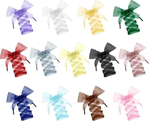 حذاء MOTZU 12 زوجًا من أربطة الأحذية، ناعم كاجوال مسطح من الساتان للنساء والفتيات والأطفال، 43 بوصة طول 4 سم عرض, متعدد الألوان, One Size in Kuwait