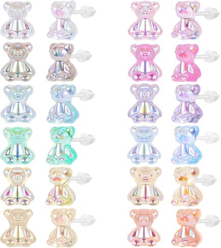 AoedeJ Colorful Stud Earrings Set Plastic Earrings Cute Clear Earrings Kawaii Hypoallergenic Earrings for Girls Women Multipack in Kuwait