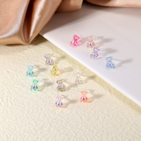 AoedeJ Colorful Stud Earrings Set Plastic Earrings Cute Clear Earrings Kawaii Hypoallergenic Earrings for Girls Women Multipack in Kuwait