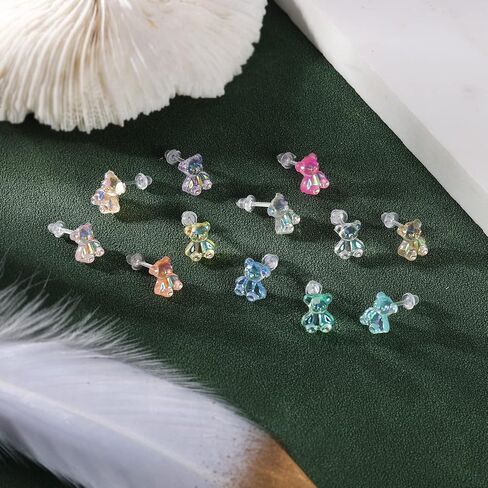 AoedeJ Colorful Stud Earrings Set Plastic Earrings Cute Clear Earrings Kawaii Hypoallergenic Earrings for Girls Women Multipack in Kuwait