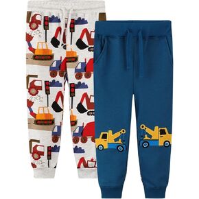 LOKTARC 2 Pack Boys Drawstring Sweatpants Cute Pattern Cotton Sport Jogger Pants