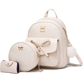 ZGWJ Mini Backpack Purse for Women 3-Pieces Small Backpack PU Leather Bowknot Fashion Backpack Cute Casual Travel Daypacks