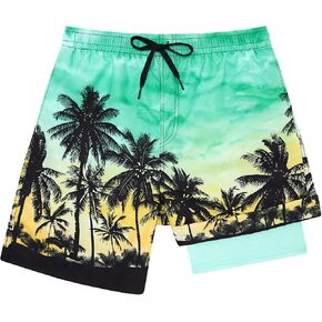 Cozople Boys Swim Trunks with Boxer Brief Liner Compression Swimwear Quick Dry Swim Shorts Bathing Suits 7-20 Years in Saudi Arabia