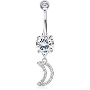ZELORES 14G Dangle Belly Button Rings 925 Sterling Silver Barbell Belly Rings CZ Opal Belly Body Piercing Jewelry for Women