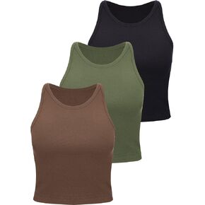 3 Pieces Crop Tops Racerback Crop for Women Crop Tank Workout Tops Cotton Basic Sports Crop for Lady Girls