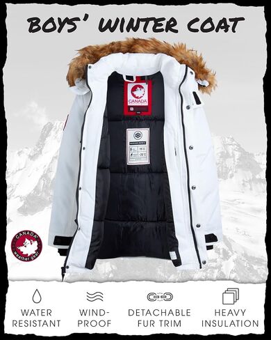 CANADA WEATHER GEAR Boys Winter Coat - Insulated Heavyweight Ski Jacket, Fur Trim Hood - Outerwear Windbreaker Parka (8-20) in Saudi Arabia