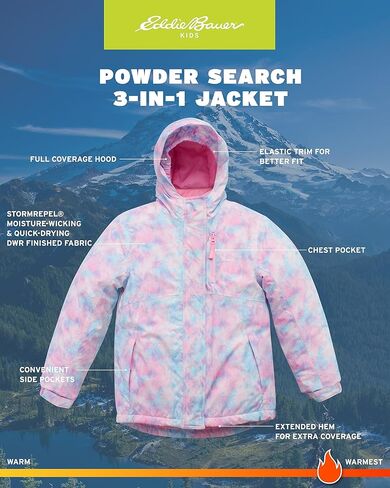 Eddie Bauer Kids Ski Jacket - Waterproof 3 in 1 Insulated Coat with Removable Shell Jacket for Boys and Girls (3-16) in Kuwait