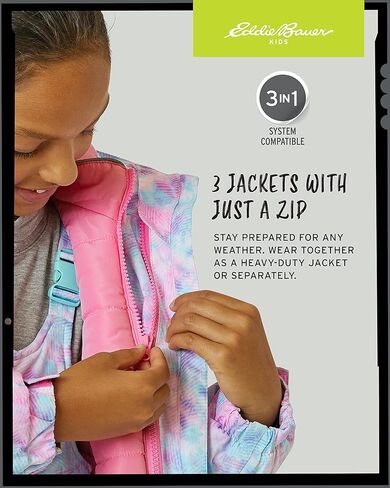 Eddie Bauer Kids Ski Jacket - Waterproof 3 in 1 Insulated Coat with Removable Shell Jacket for Boys and Girls (3-16) in Kuwait
