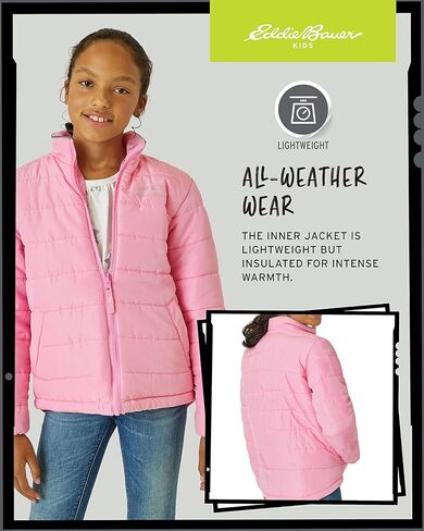 Eddie Bauer Kids Ski Jacket - Waterproof 3 in 1 Insulated Coat with Removable Shell Jacket for Boys and Girls (3-16) in Kuwait