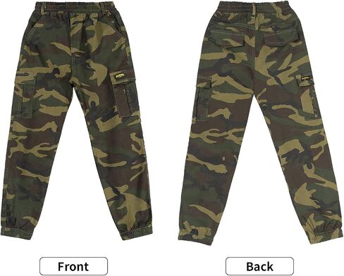 Rolanko Boys' Cargo Pants Casual Kids Joggers Elastic Waist Outdoor Hiking Baggy Trousers 4-14 Years in Kuwait