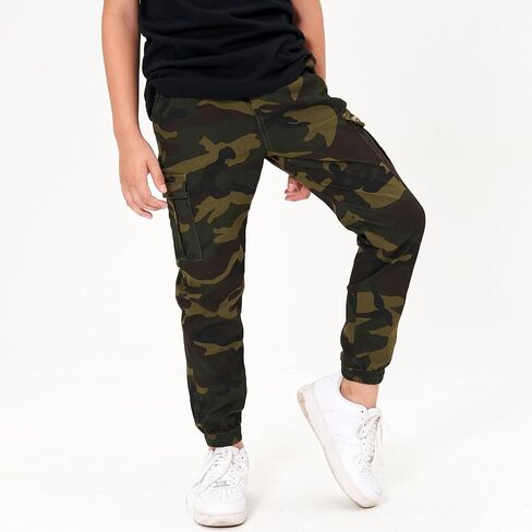Rolanko Boys' Cargo Pants Casual Kids Joggers Elastic Waist Outdoor Hiking Baggy Trousers 4-14 Years in Kuwait