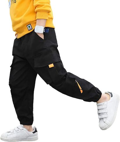 Rolanko Boys' Cargo Pants Casual Kids Joggers Elastic Waist Outdoor Hiking Baggy Trousers 4-14 Years in Kuwait