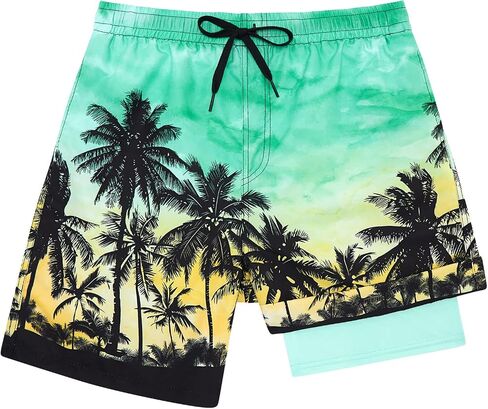 Cozople Boys Swim Trunks with Boxer Brief Liner Compression Swimwear Quick Dry Swim Shorts Bathing Suits 7-20 Years in Kuwait