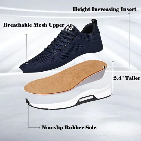 Recyphi Men's Invisible Height Increasing Shoes Elevator Sneakers Breathable Knitted Hidden Heel Fashion Sneakers 2.4'' Taller in Saudi Arabia
