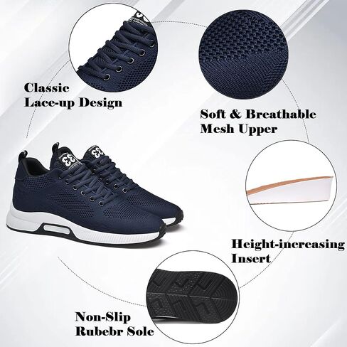 Recyphi Men's Invisible Height Increasing Shoes Elevator Sneakers Breathable Knitted Hidden Heel Fashion Sneakers 2.4'' Taller in Saudi Arabia