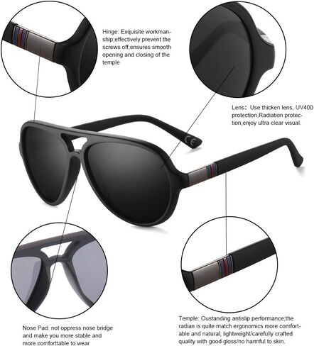 2020 VentiVenti 2 Pack Aviator النظارات الشمسية للرجال عدسة مستقطبة بلاستيكية خفيفة الوزن إطار جسر مزدوج حماية من الأشعة فوق البنفسجية للقيادة إطار أسود غير لامع/عدسة دخان + إطار أسود لامع/عدسة G15 in Kuwait