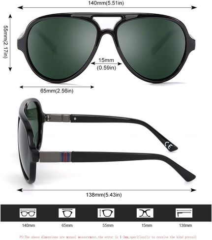2020 VentiVenti 2 Pack Aviator النظارات الشمسية للرجال عدسة مستقطبة بلاستيكية خفيفة الوزن إطار جسر مزدوج حماية من الأشعة فوق البنفسجية للقيادة إطار أسود غير لامع/عدسة دخان + إطار أسود لامع/عدسة G15 in Kuwait