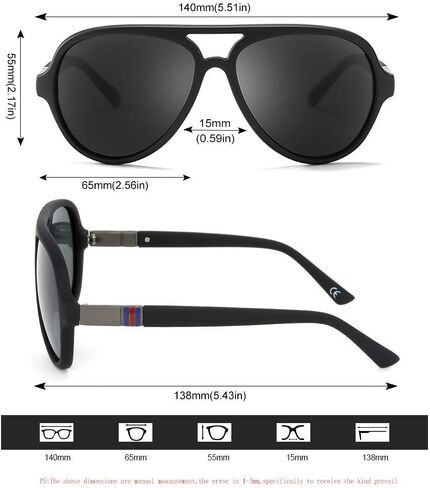 2020 VentiVenti 2 Pack Aviator النظارات الشمسية للرجال عدسة مستقطبة بلاستيكية خفيفة الوزن إطار جسر مزدوج حماية من الأشعة فوق البنفسجية للقيادة إطار أسود غير لامع/عدسة دخان + إطار أسود لامع/عدسة G15 in Kuwait
