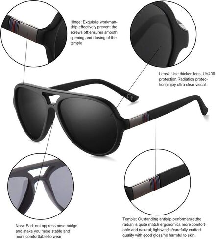 2020 VentiVenti 2 Pack Aviator النظارات الشمسية للرجال عدسة مستقطبة بلاستيكية خفيفة الوزن إطار جسر مزدوج حماية من الأشعة فوق البنفسجية للقيادة إطار أسود غير لامع/عدسة دخان + إطار أسود لامع/عدسة G15 in Kuwait
