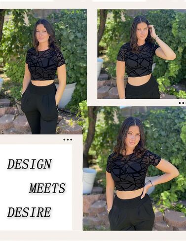 Avidlove Mesh Crop Top for Women Short Sleeve Bodycon Tees Y2k See Through Blouse O Neck Clubwear in Saudi Arabia