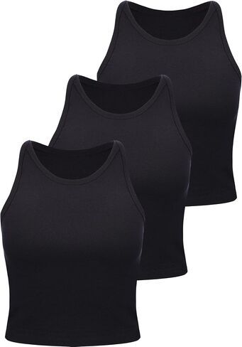 3 Pieces Crop Tops Racerback Crop for Women Crop Tank Workout Tops Cotton Basic Sports Crop for Lady Girls in Kuwait