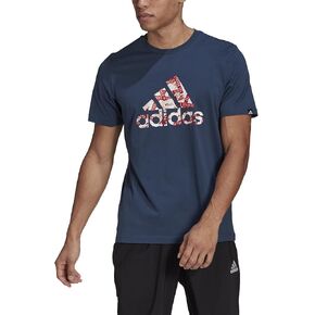 تي شيرت برسومات بشعار شريطي يحمل علامة adidas (أزرق داكن/متعدد، كبير) in Saudi Arabia
