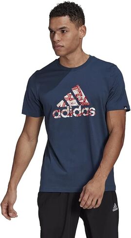 adidas Branded Tape Logo Graphic Tee (Navy Blue/Multi, Large) in Saudi Arabia