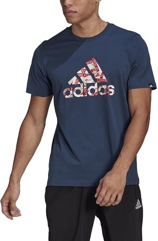 adidas Branded Tape Logo Graphic Tee (Navy Blue/Multi, Large) in Saudi Arabia
