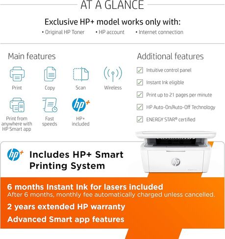 طابعة HP LaserJet MFP M140we الكل في واحد لاسلكية بالأبيض والأسود مع HP+ وحبر إضافي لمدة 6 أشهر (7MD72E) in Kuwait