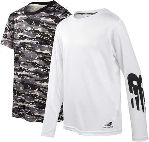 New Balance Boys' Athletic T-Shirt - 2 Pack Active Performance Dry-Fit Sports Short and Long Sleeve Shirt (8-20) in Saudi Arabia