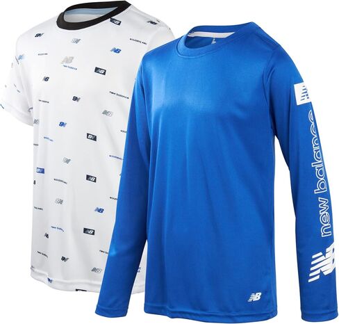 New Balance Boys' Athletic T-Shirt - 2 Pack Active Performance Dry-Fit Sports Short and Long Sleeve Shirt (8-20) in Saudi Arabia