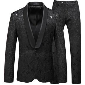 MOGU Mens 2 Piece Suit Slim Fit Shawl Lapel Tuxedo One Button Premium Dinner Jacket and Pants