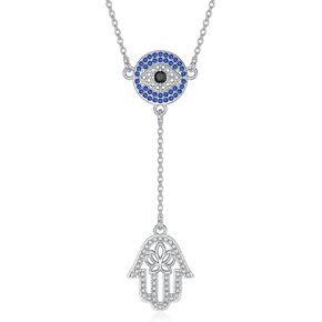 PEIMKO Evil Eye Necklace 925 Sterling Silver Hamsa hand Y Lariat Protection Amulet Evil Eye Jewelry Birthday Gift for Women in Kuwait